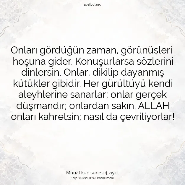 Ayetbul | Kuran Mealleri | Quran | Münafikun suresi 4. ayet