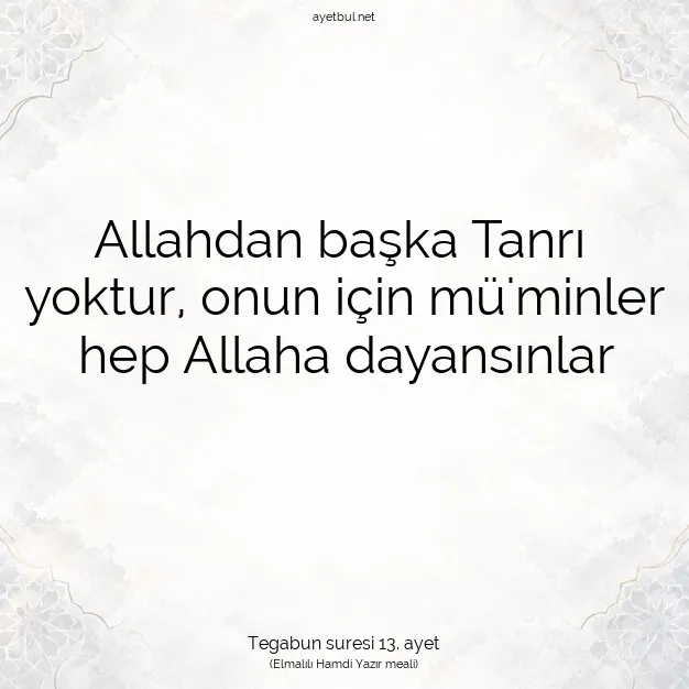 Ayetbul | Kuran Mealleri | Quran | Tegabun suresi 13. ayet