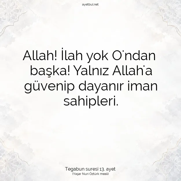 Ayetbul | Kuran Mealleri | Quran | Tegabun suresi 13. ayet