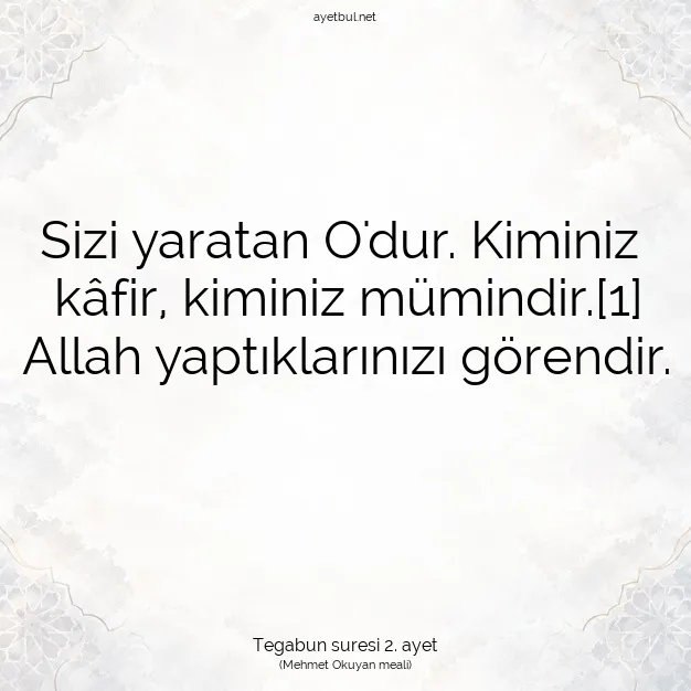 Ayetbul | Kuran Mealleri | Quran | Tegabun suresi 2. ayet