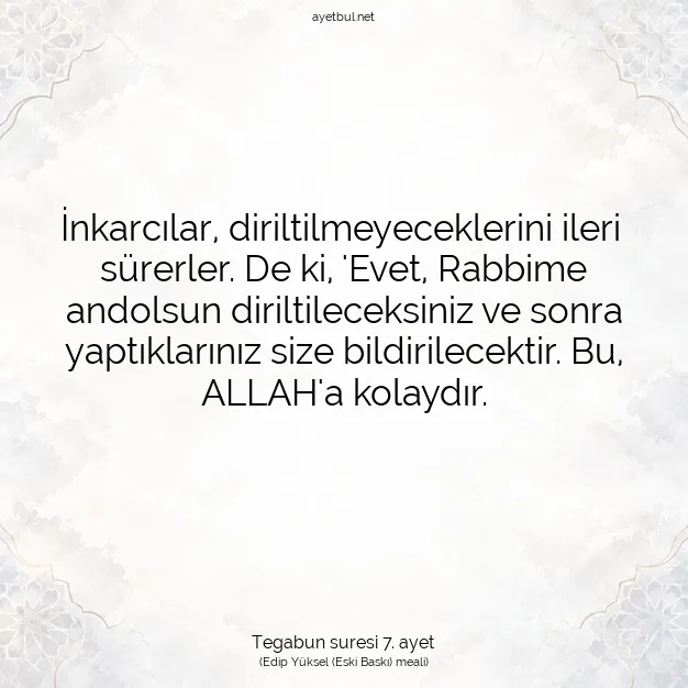Ayetbul | Kuran Mealleri | Quran | Tegabun suresi 7. ayet