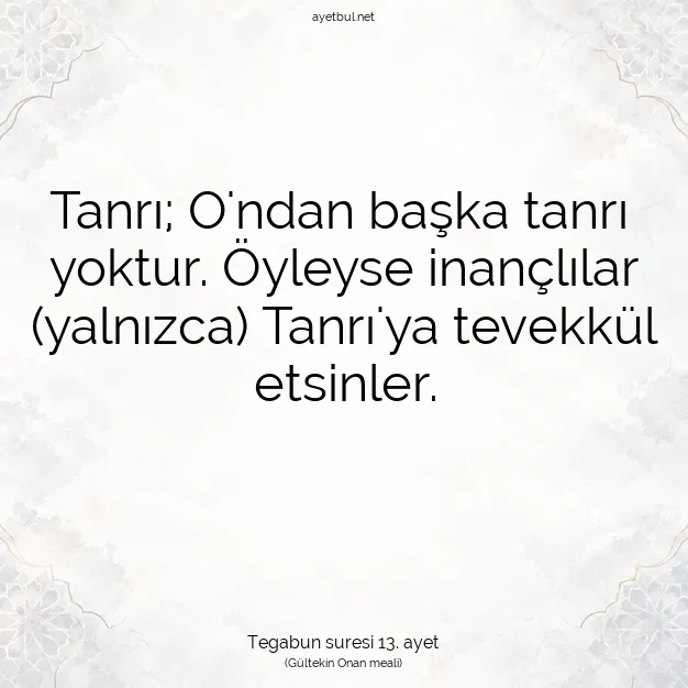 Ayetbul | Kuran Mealleri | Quran | Tegabun suresi 13. ayet