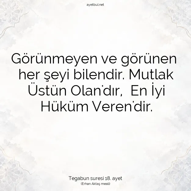 Ayetbul | Kuran Mealleri | Quran | Tegabun suresi 18. ayet