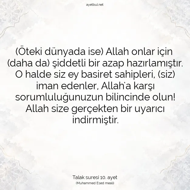 Ayetbul | Kuran Mealleri | Quran | Talak suresi 10. ayet