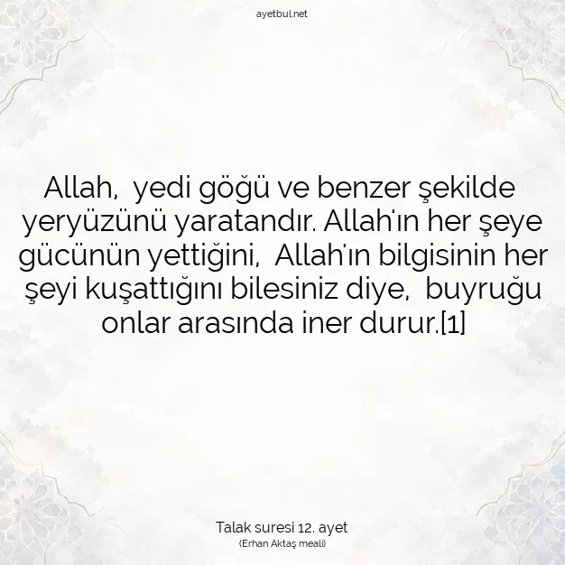 Ayetbul | Kuran Mealleri | Quran | Talak suresi 12. ayet