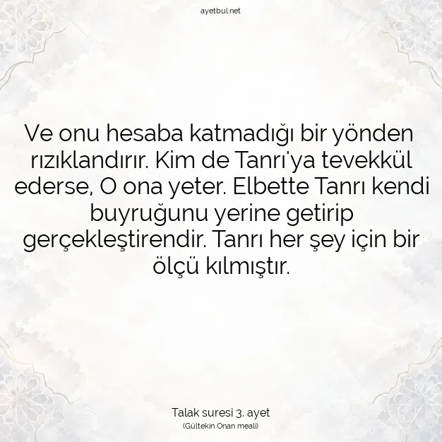 Ayetbul | Kuran Mealleri | Quran | Talak suresi 3. ayet
