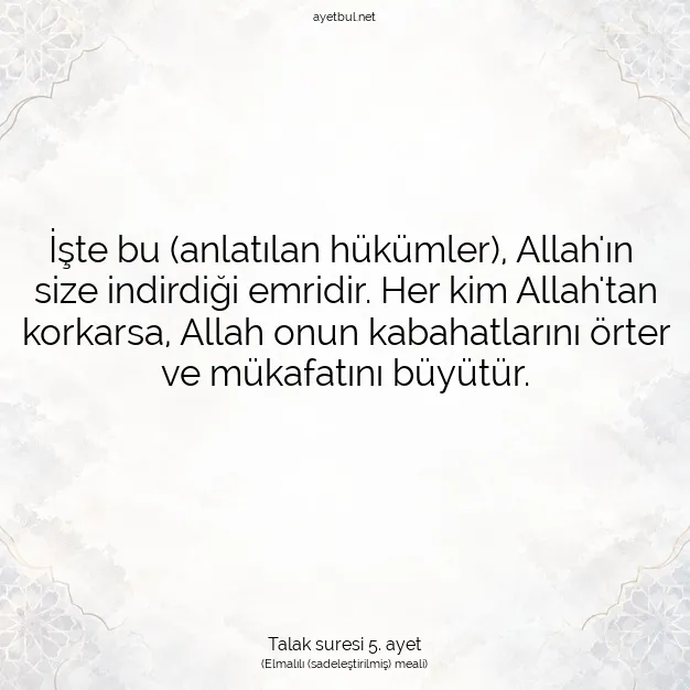 Ayetbul | Kuran Mealleri | Quran | Talak suresi 5. ayet
