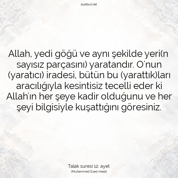 Ayetbul | Kuran Mealleri | Quran | Talak suresi 12. ayet