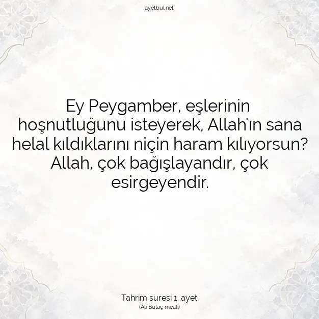 Ayetbul | Kuran Mealleri | Quran | Tahrim suresi 1. ayet