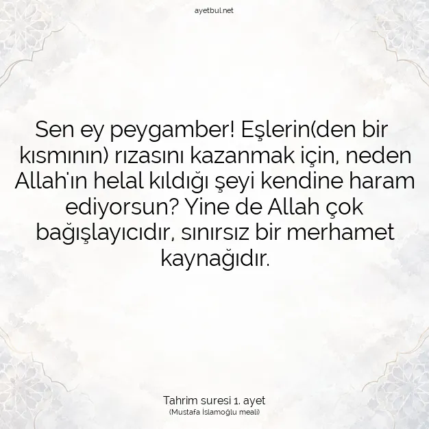 Ayetbul | Kuran Mealleri | Quran | Tahrim suresi 1. ayet