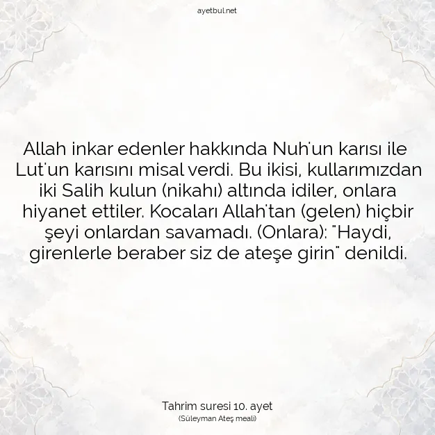 Ayetbul | Kuran Mealleri | Quran | Tahrim suresi 10. ayet