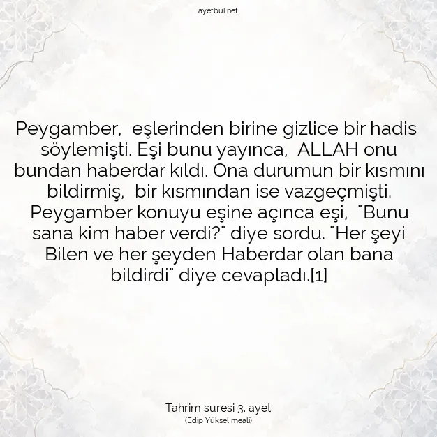 Ayetbul | Kuran Mealleri | Quran | Tahrim suresi 3. ayet