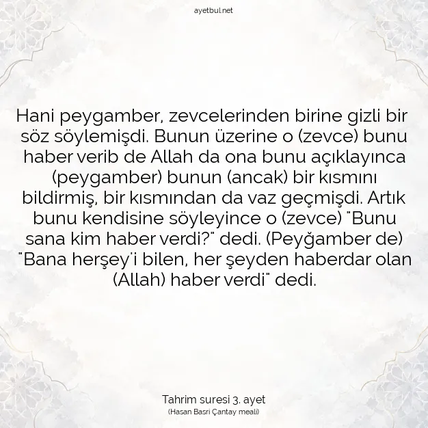 Ayetbul | Kuran Mealleri | Quran | Tahrim suresi 3. ayet