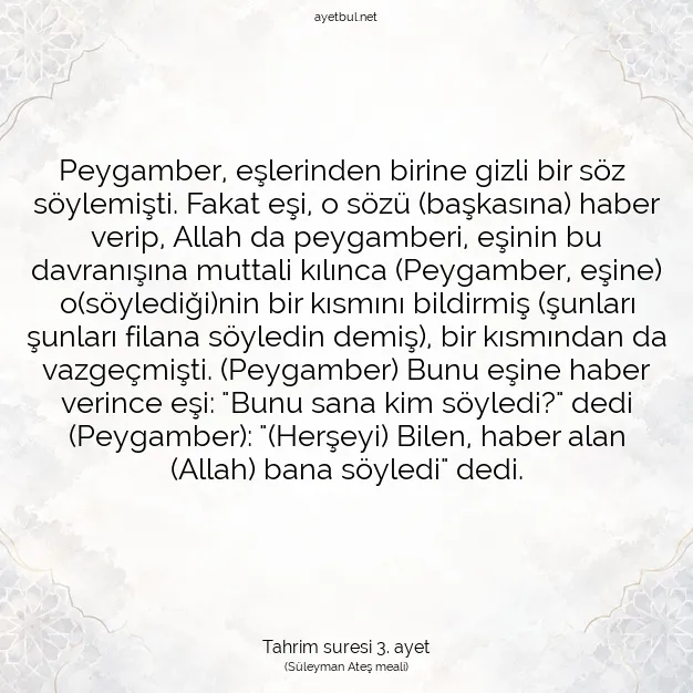 Ayetbul | Kuran Mealleri | Quran | Tahrim suresi 3. ayet