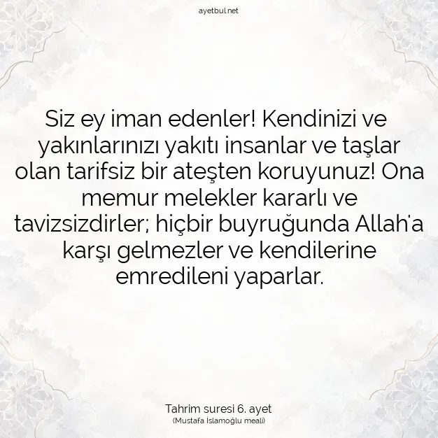 Ayetbul | Kuran Mealleri | Quran | Tahrim suresi 6. ayet