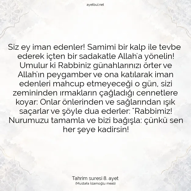 Ayetbul | Kuran Mealleri | Quran | Tahrim suresi 8. ayet