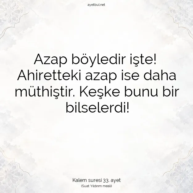 Ayetbul | Kuran Mealleri | Quran | Kalem suresi 33. ayet