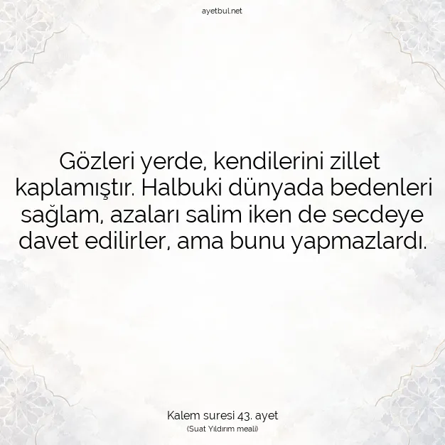Ayetbul | Kuran Mealleri | Quran | Kalem suresi 43. ayet