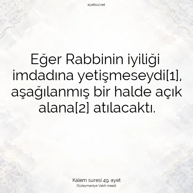 Ayetbul | Kuran Mealleri | Quran | Kalem suresi 49. ayet