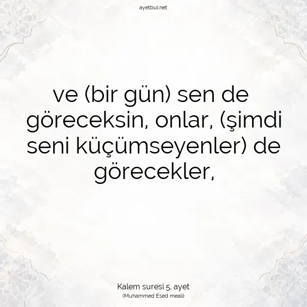 Ayetbul | Kuran Mealleri | Quran | Kalem suresi 5. ayet
