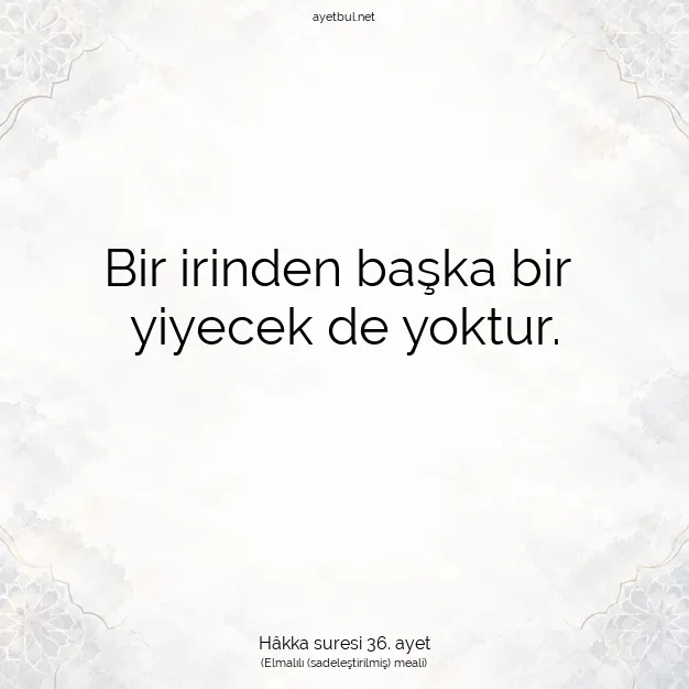 Ayetbul | Kuran Mealleri | Quran | Hâkka suresi 36. ayet