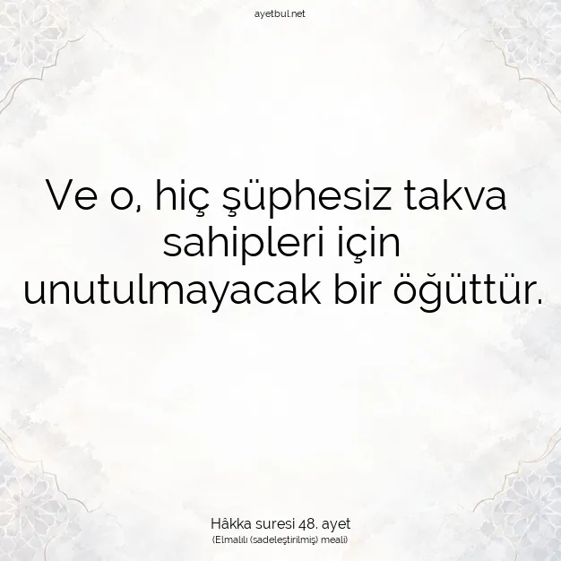 Ayetbul | Kuran Mealleri | Quran | Hâkka suresi 48. ayet