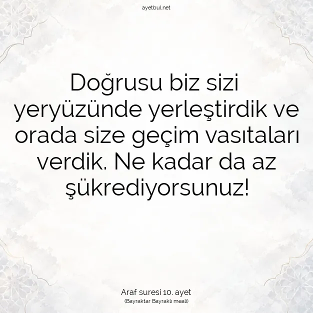 Ayetbul | Kuran Mealleri | Quran | Araf suresi 10. ayet