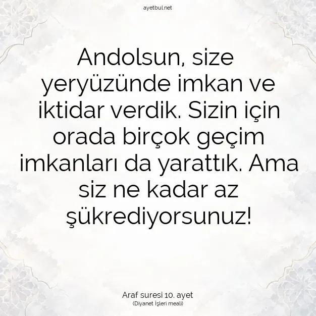 Ayetbul | Kuran Mealleri | Quran | Araf suresi 10. ayet
