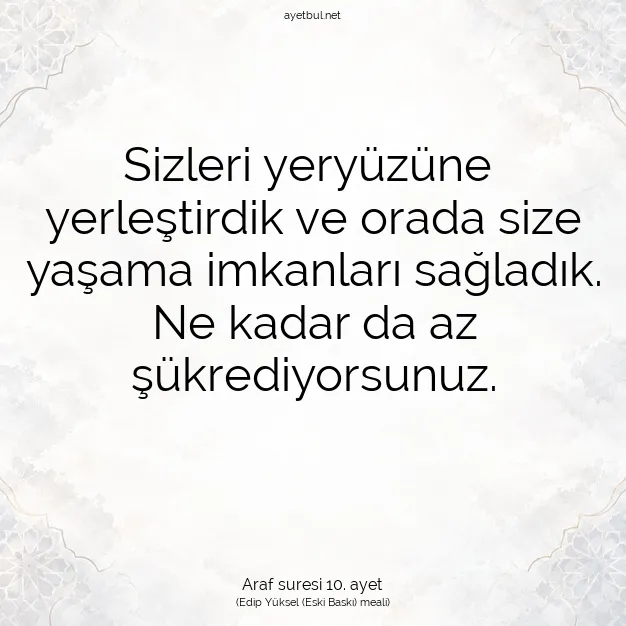 Ayetbul | Kuran Mealleri | Quran | Araf suresi 10. ayet