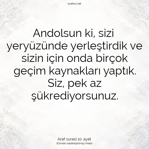 Ayetbul | Kuran Mealleri | Quran | Araf suresi 10. ayet