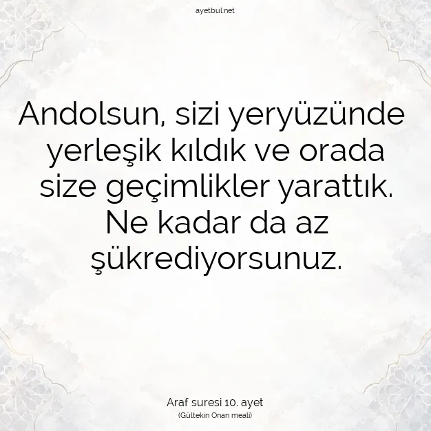 Ayetbul | Kuran Mealleri | Quran | Araf suresi 10. ayet