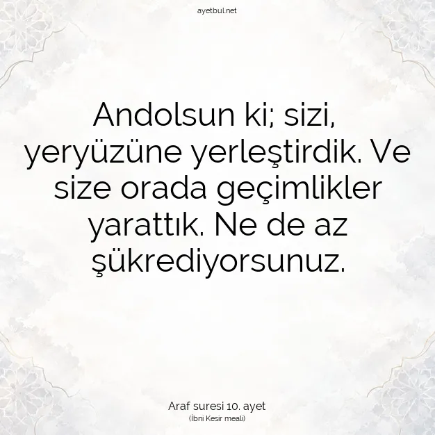 Ayetbul | Kuran Mealleri | Quran | Araf suresi 10. ayet