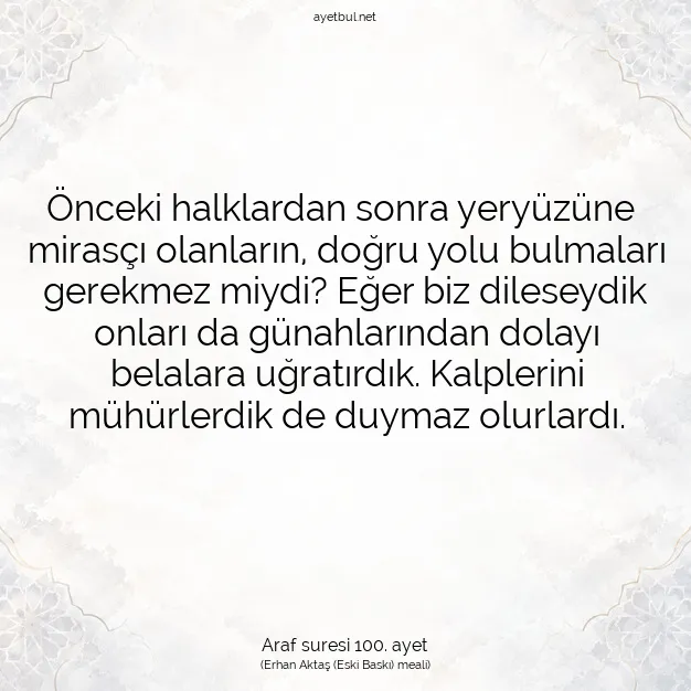 Ayetbul | Kuran Mealleri | Quran | Araf suresi 100. ayet