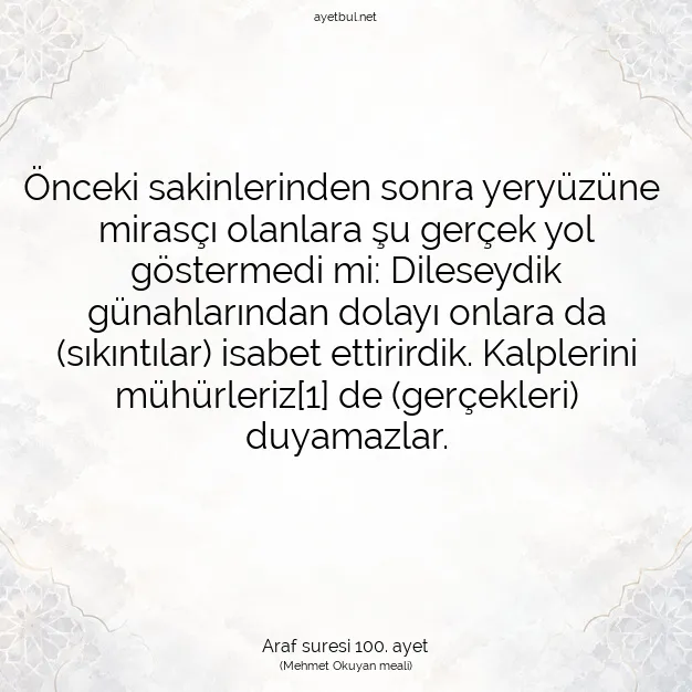 Ayetbul | Kuran Mealleri | Quran | Araf suresi 100. ayet