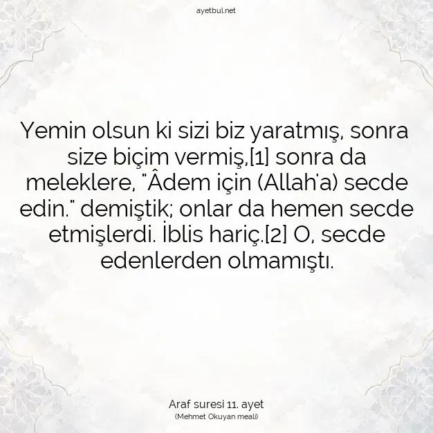 Ayetbul | Kuran Mealleri | Quran | Araf suresi 11. ayet