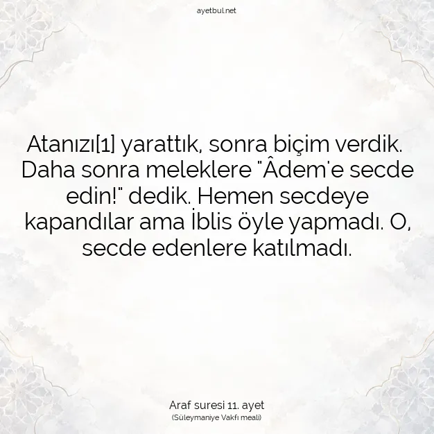 Ayetbul | Kuran Mealleri | Quran | Araf suresi 11. ayet