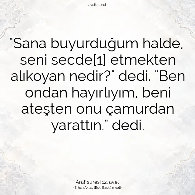 Ayetbul | Kuran Mealleri | Quran | Araf suresi 12. ayet