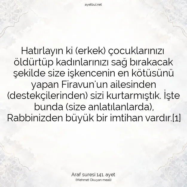 Ayetbul | Kuran Mealleri | Quran | Araf suresi 141. ayet