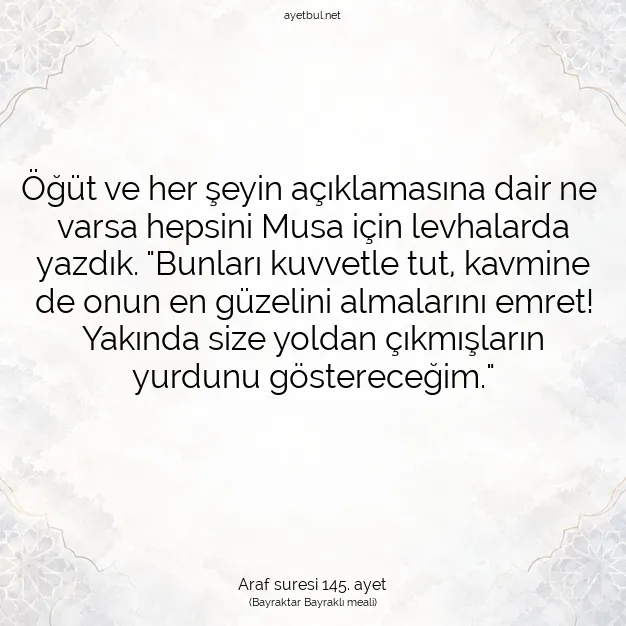Ayetbul | Kuran Mealleri | Quran | Araf suresi 145. ayet