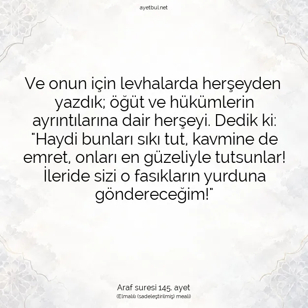 Ayetbul | Kuran Mealleri | Quran | Araf suresi 145. ayet