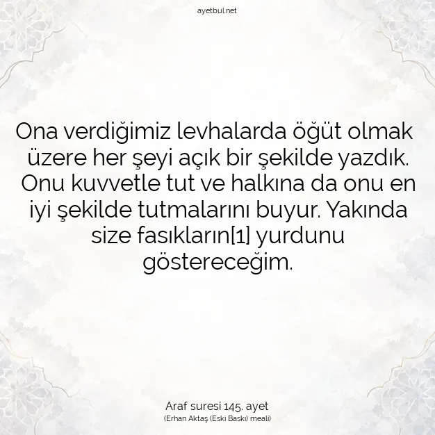 Ayetbul | Kuran Mealleri | Quran | Araf suresi 145. ayet