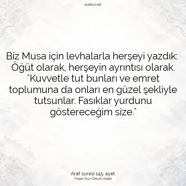 Ayetbul | Kuran Mealleri | Quran | Araf suresi 145. ayet
