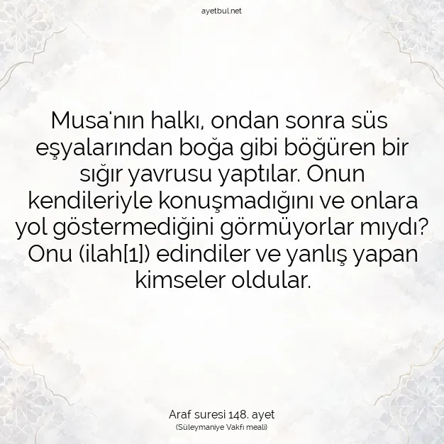 Ayetbul | Kuran Mealleri | Quran | Araf suresi 148. ayet