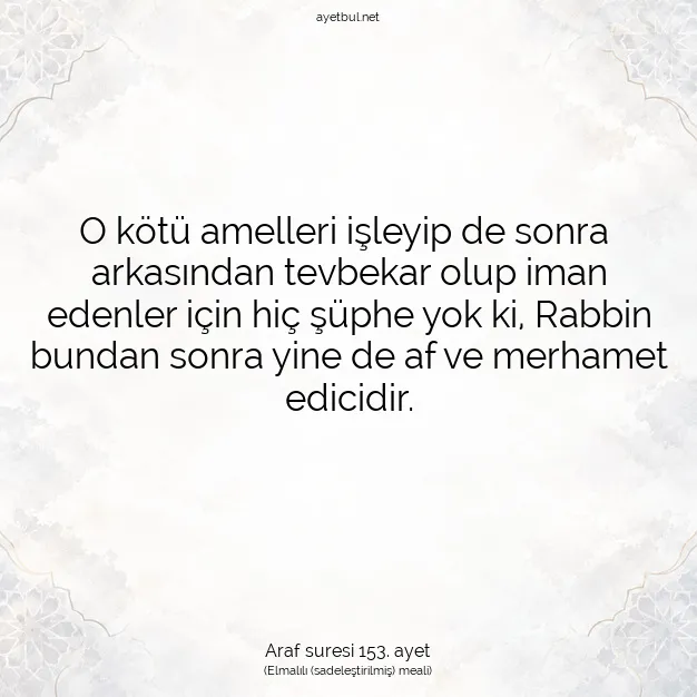 Ayetbul | Kuran Mealleri | Quran | Araf suresi 153. ayet