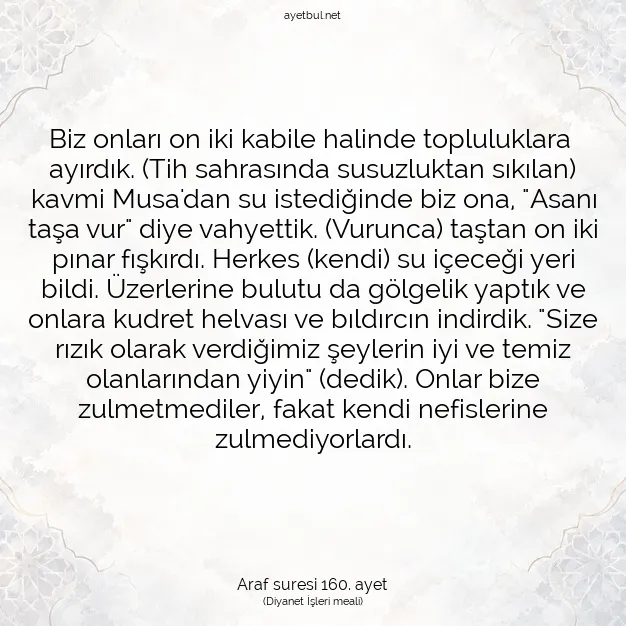 Ayetbul | Kuran Mealleri | Quran | Araf suresi 160. ayet