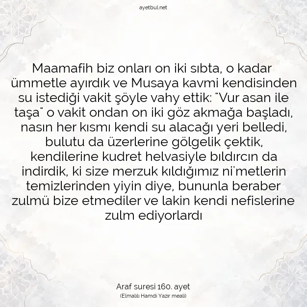 Ayetbul | Kuran Mealleri | Quran | Araf suresi 160. ayet