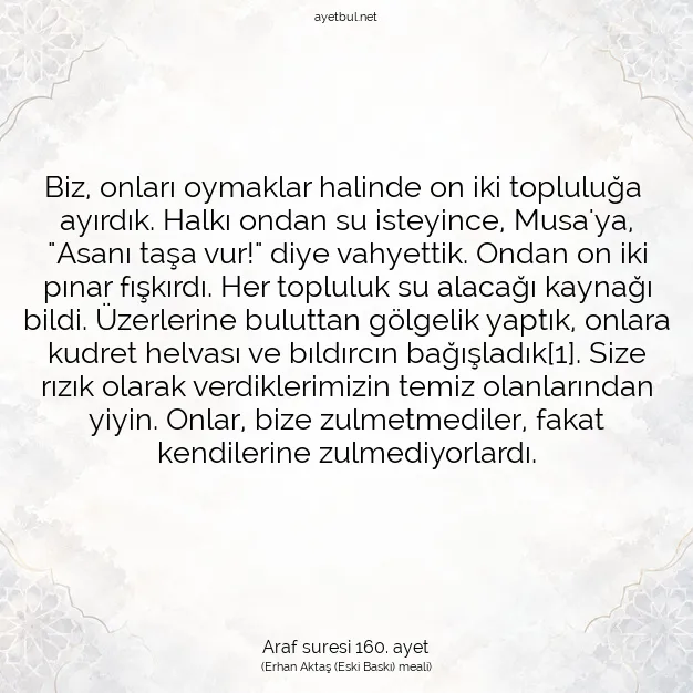 Ayetbul | Kuran Mealleri | Quran | Araf suresi 160. ayet
