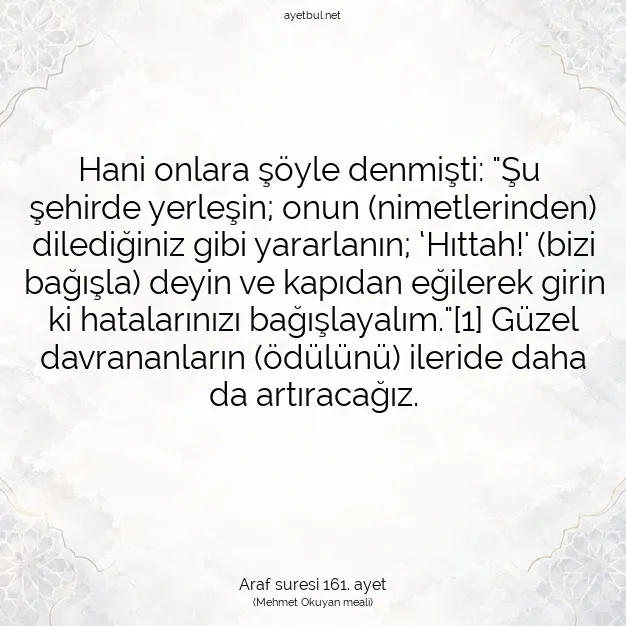 Ayetbul | Kuran Mealleri | Quran | Araf suresi 161. ayet