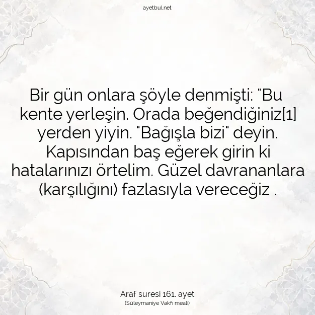 Ayetbul | Kuran Mealleri | Quran | Araf suresi 161. ayet
