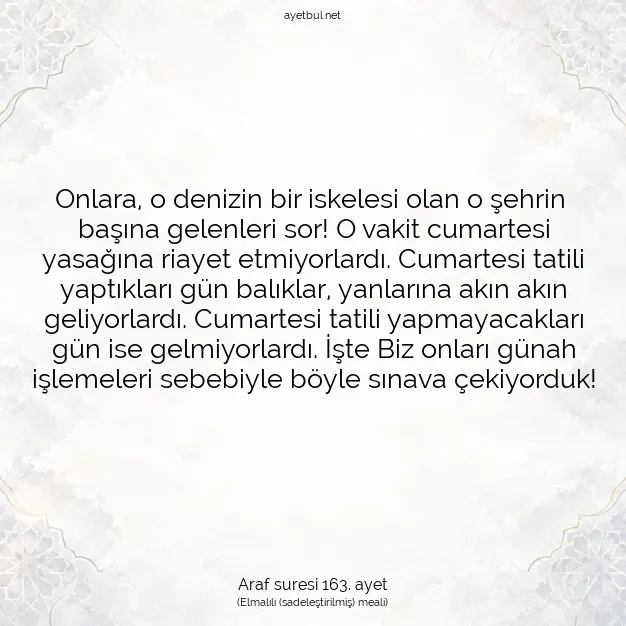 Ayetbul | Kuran Mealleri | Quran | Araf suresi 163. ayet
